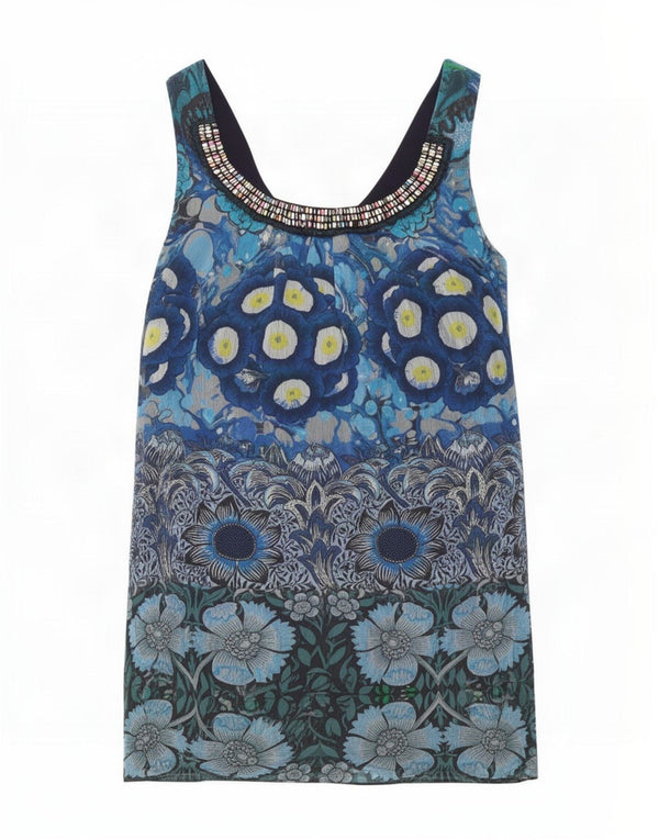 Abito tunica senza maniche da donna Desigual EU 38 Poliestere floreale blu medio
