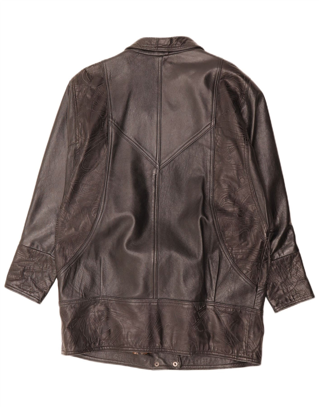 Cappotto in pelle da donna vintage UK 14 Grande pelle geometrica nera