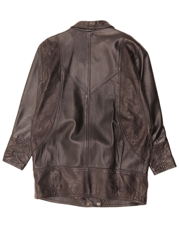 Cappotto in pelle da donna vintage UK 14 Grande pelle geometrica nera