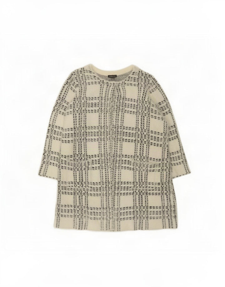 Maglione cardigan lungo da donna Marks & Spencer UK 14 medio bianco a quadri