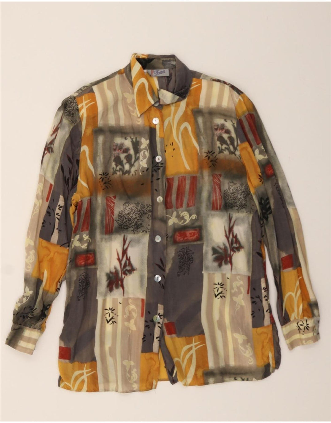 VINTAGE Womens Abstract Pattern Shirt UK 16 Large Multicoloured Patchwork Vintage Vintage and Second-Hand Vintage from Messina Hembry 