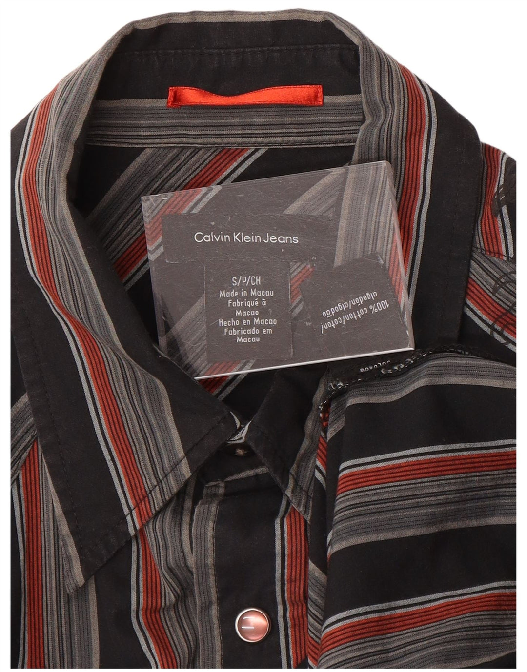 CALVIN KLEIN JEANS Camicia grafica da uomo piccola in cotone a righe nere