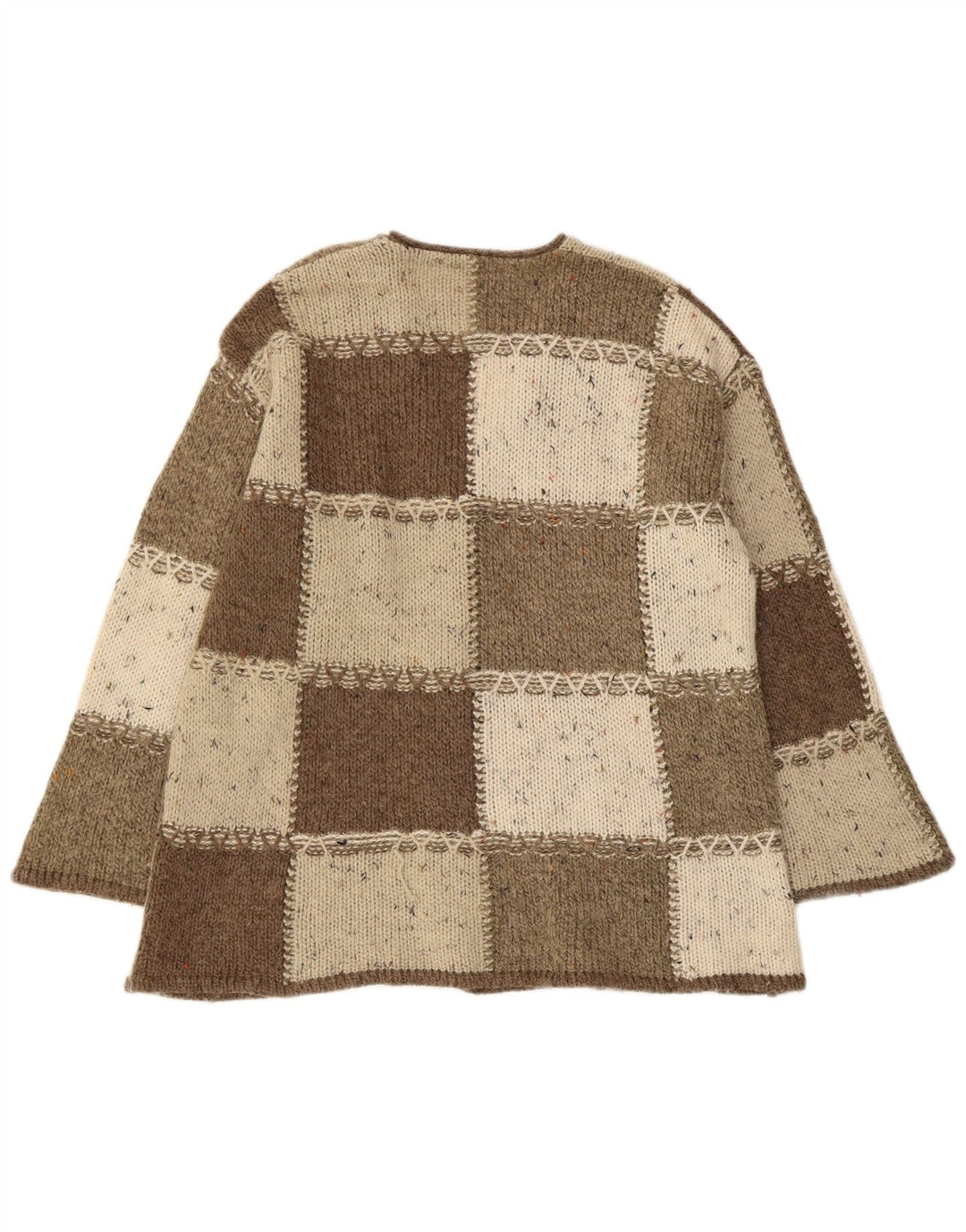 Maglione cardigan oversize da donna vintage UK 10 piccolo blocco colore marrone