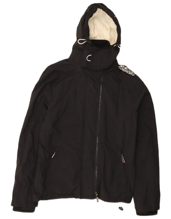 Giacca a vento con cappuccio grafica da donna Superdry UK 18 XL nylon nero