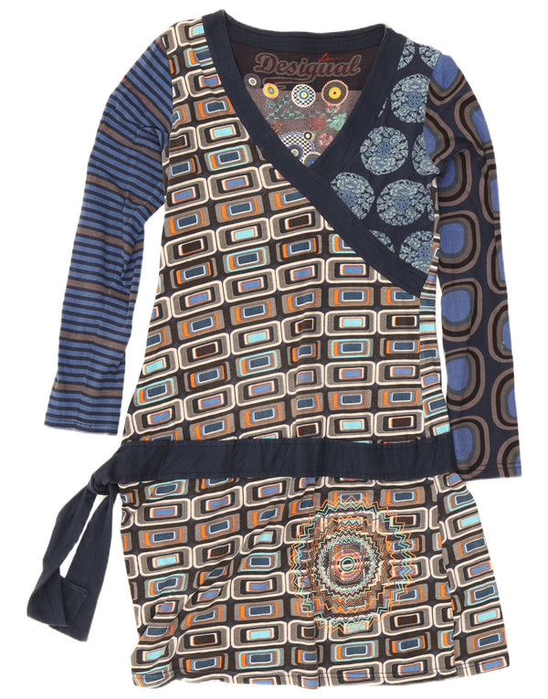 Desigual Abito da donna con grafica a vita bassa UK 14 Large Blu Navy geometrico