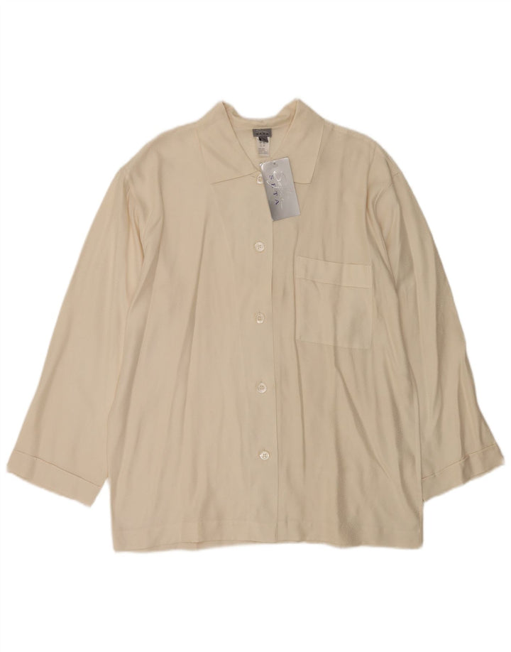 Camicetta camicia vintage da donna IT 46 grande seta bianco sporco