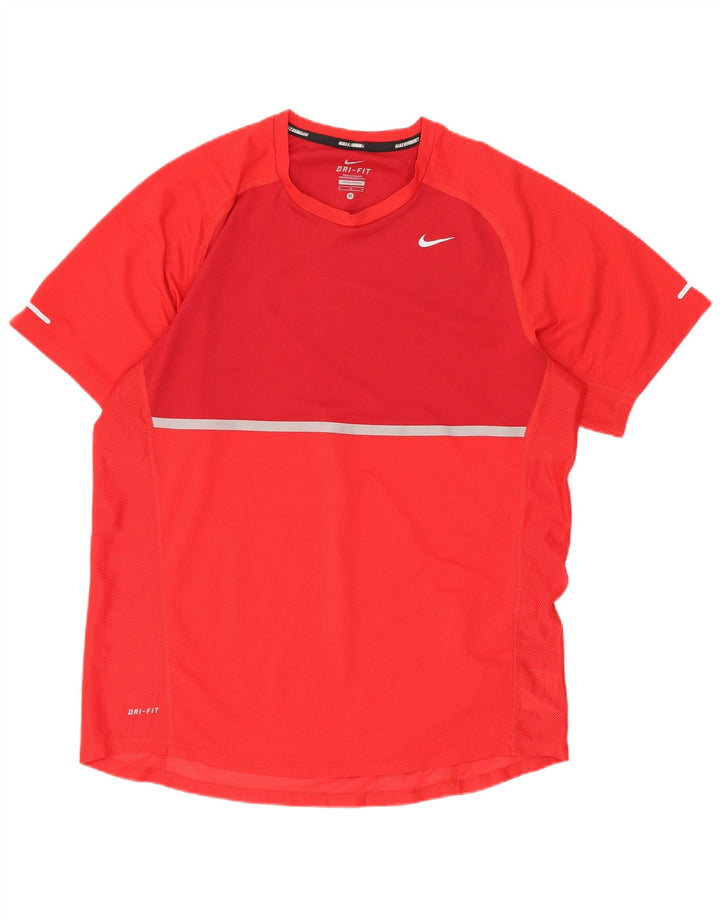T-shirt Nike da uomo Dri Fit, top in poliestere color block rosso medio