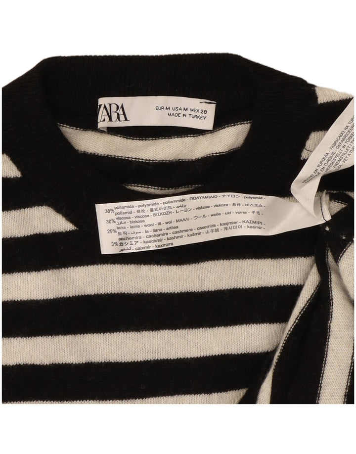 Maglione maglione girocollo da donna Zara UK 14 poliammide a righe nere medie