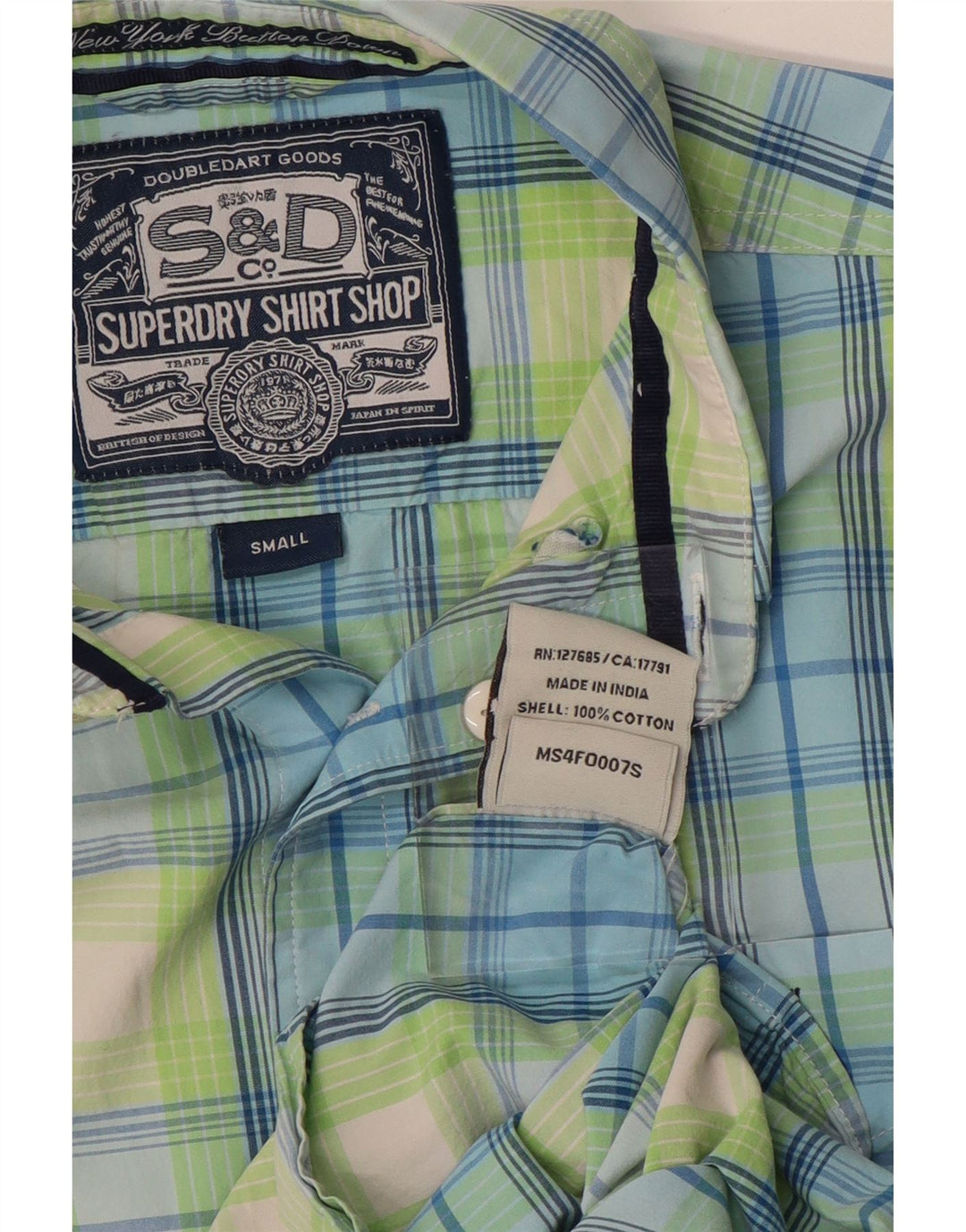 Camicia da uomo Superdry in cotone a quadri piccoli verdi