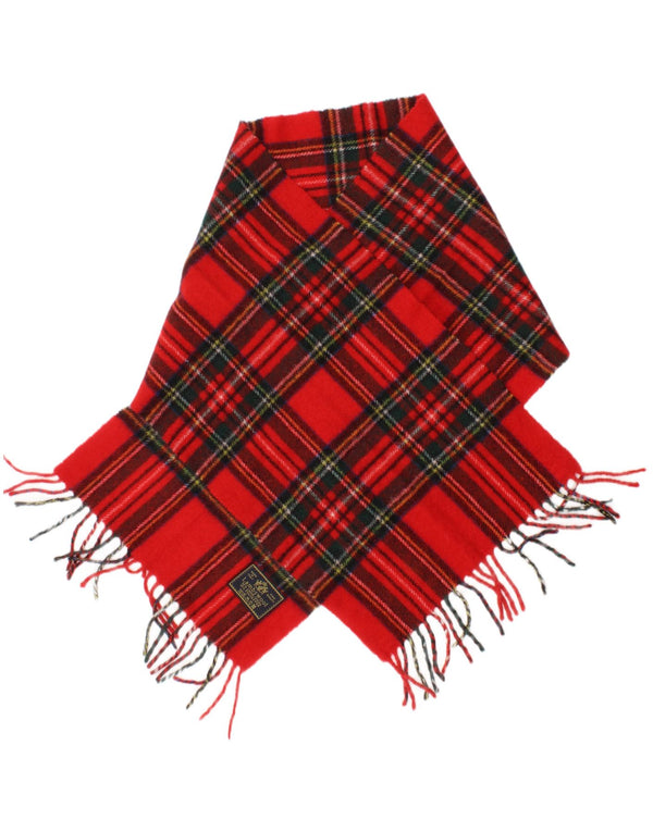 Vintage Womens Rectangle Scarf One Size L53 Red Plaid Virgin Wool