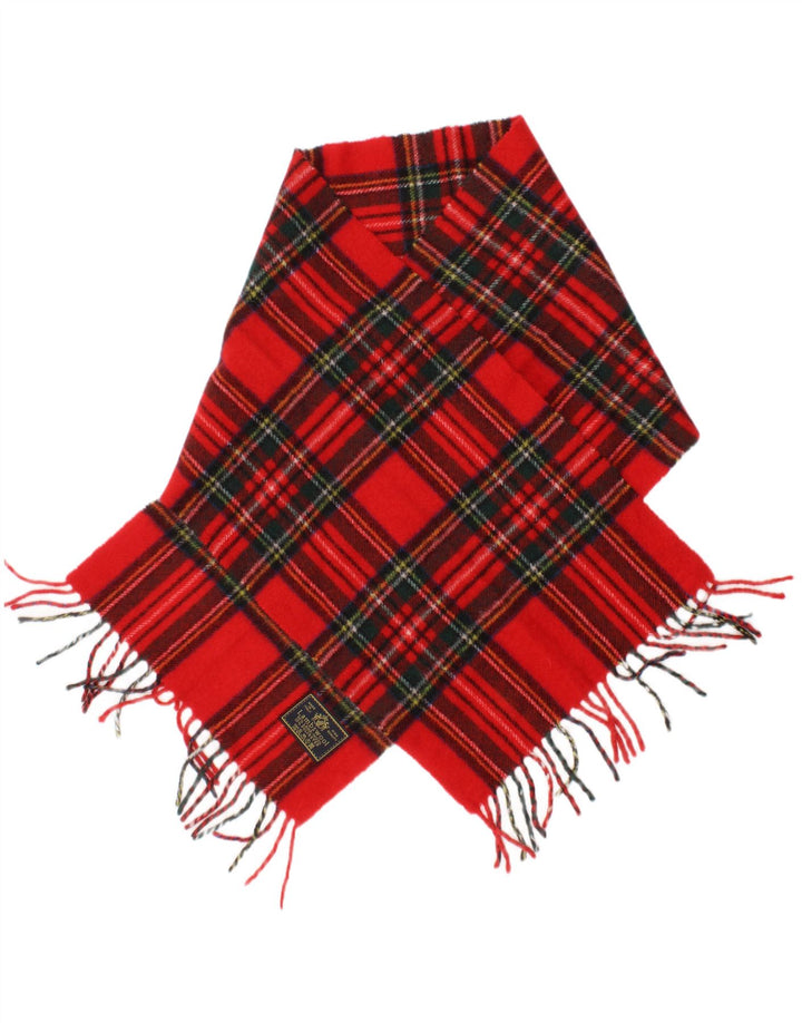 Sciarpa rettangolare da donna vintage taglia unica L53 in lana vergine scozzese rossa