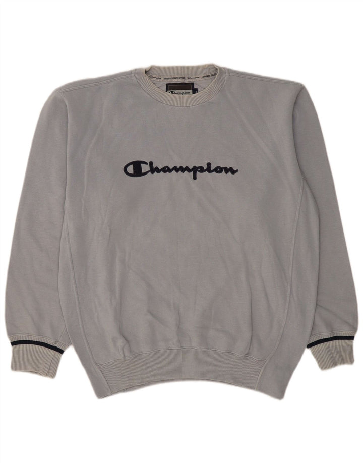 Felpa grafica da uomo Champion, maglione grande, cotone blu, classico