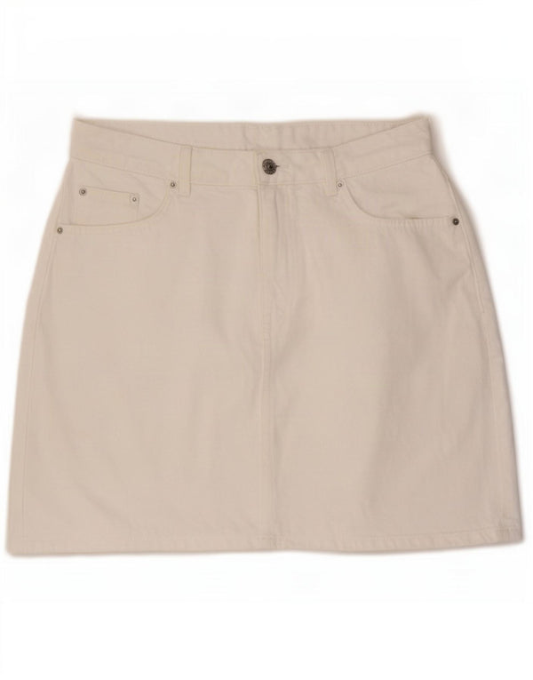 Mini gonna in denim da donna Marks & Spencer UK 14 grande W32 cotone bianco