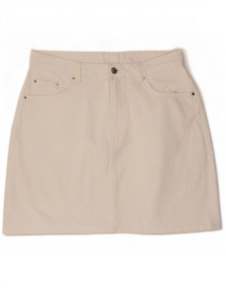 Mini gonna in denim da donna Marks & Spencer UK 14 grande W32 cotone bianco