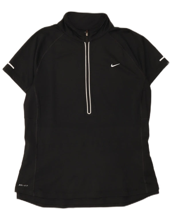 T-shirt da donna Nike Dri Fit con collo e zip, taglia UK 14, grande, poliestere nero