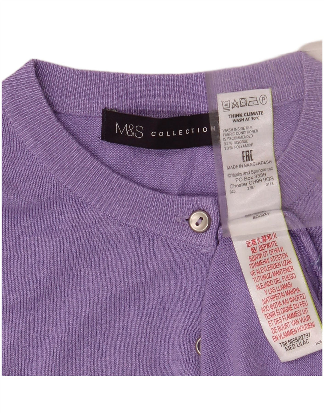 MARKS & SPENCER Maglione cardigan corto da donna UK 8 Piccolo viscosa viola