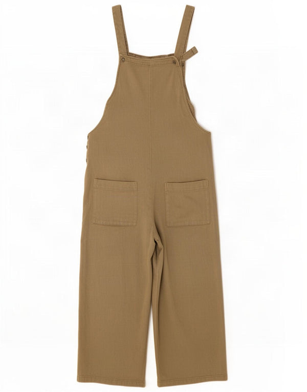 Zara Womens Dungarees Cropped Trousers Large W30 L23 Beige Cotton
