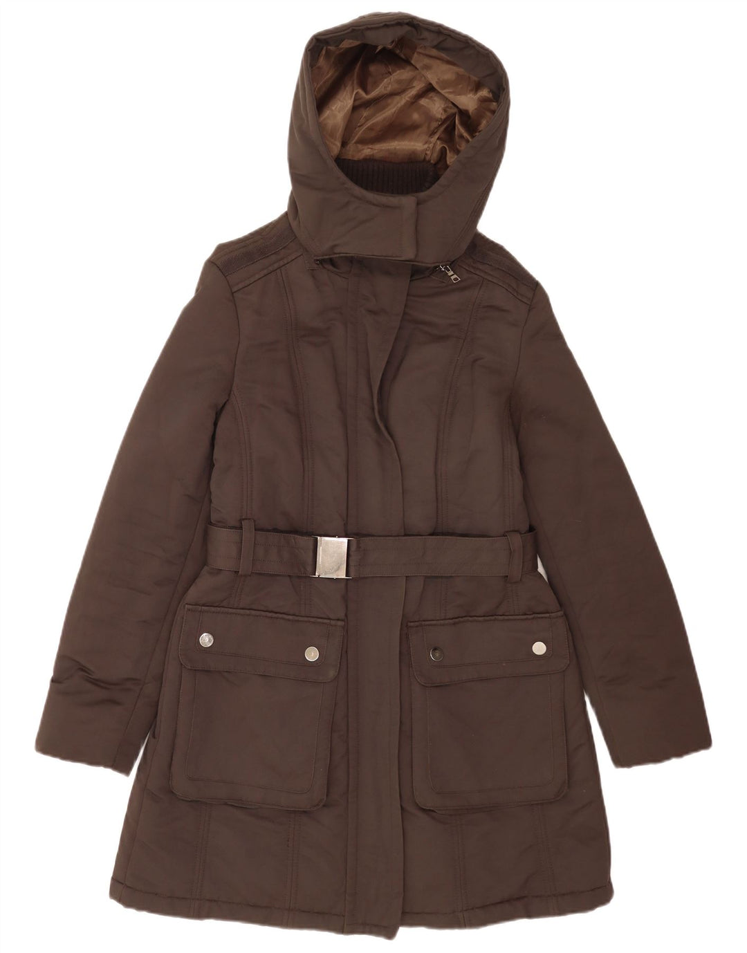 Giacca Parka con cappuccio da donna Zara UK 16 grande cotone marrone