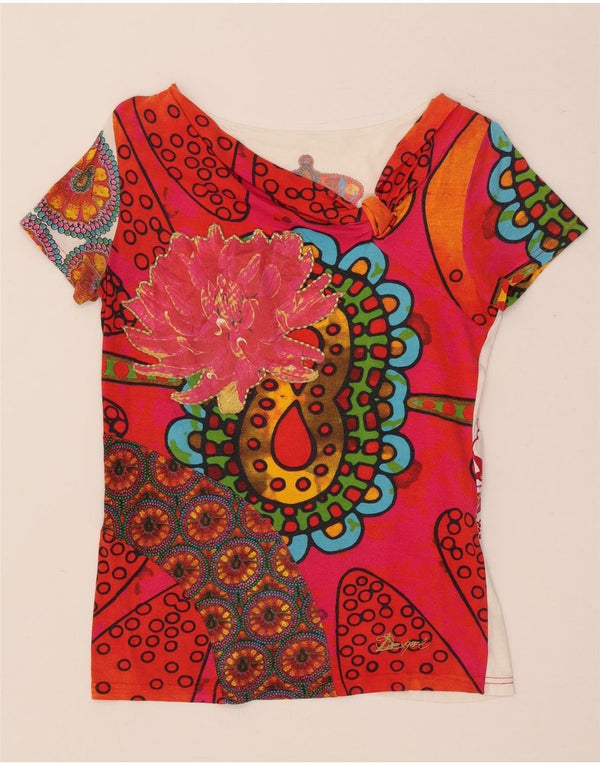 Desigual T-shirt grafica da donna Top UK 14 grande floreale multicolore