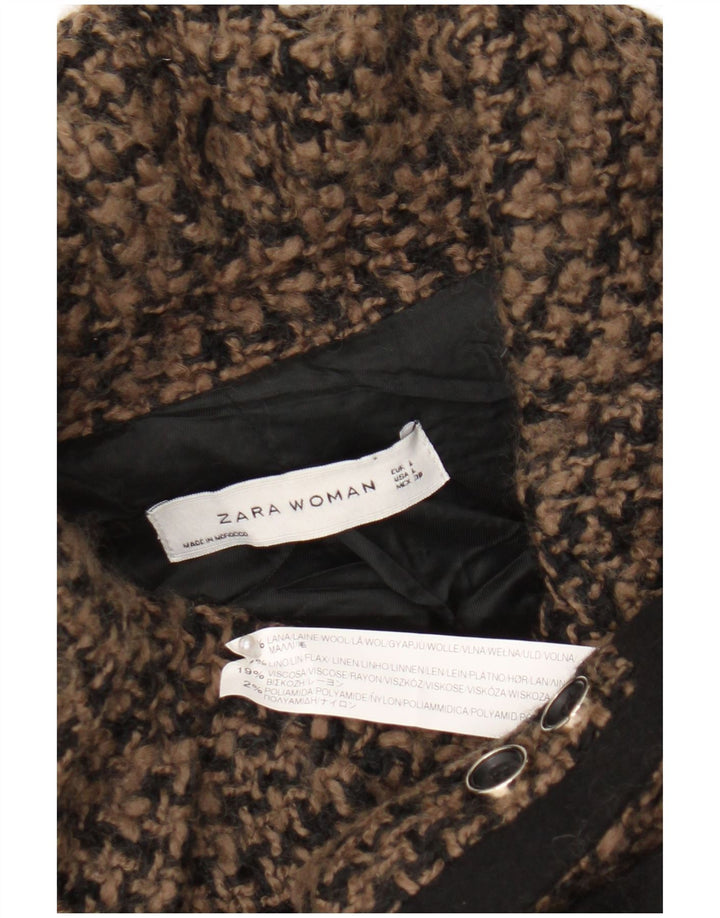 Giacca blazer a 4 bottoni da donna Zara UK 16 grande lana pied de poule marrone