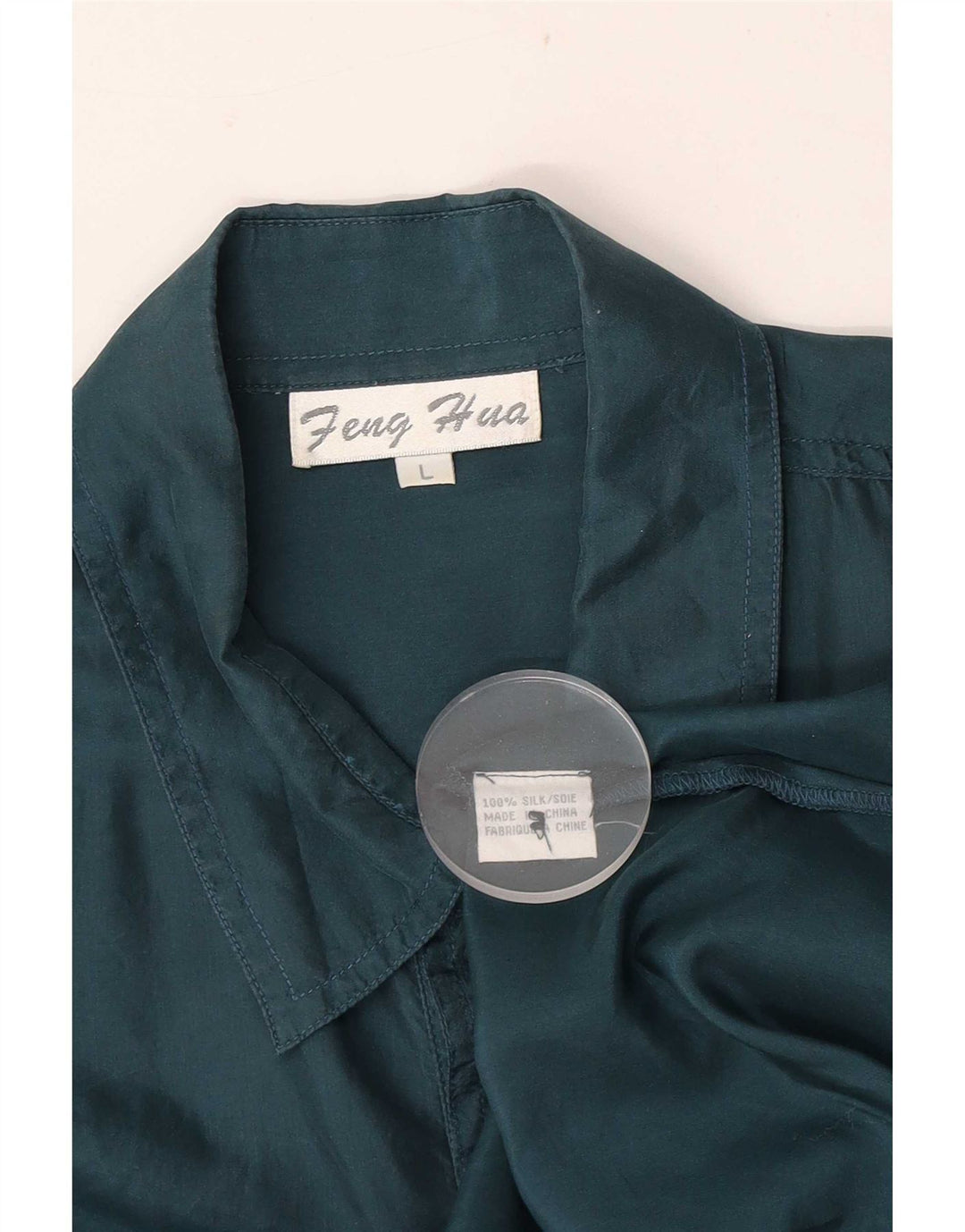 Camicia vintage da uomo a maniche corte grande in seta verde