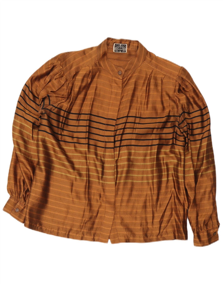 Camicetta camicia vintage da donna UK 14 grande a righe marroni