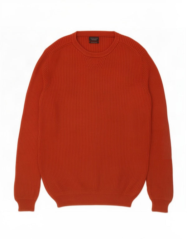 Maglione maglione girocollo da uomo Zara grande in cotone arancione
