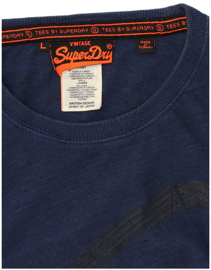 T-shirt grafica da uomo Superdry Top grande in cotone blu navy