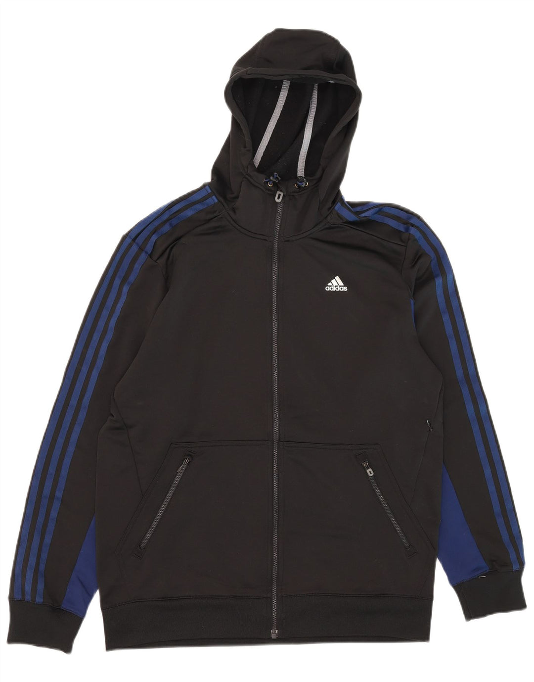 Maglione con cappuccio e zip Adidas Climalite da uomo, poliestere color block medio nero