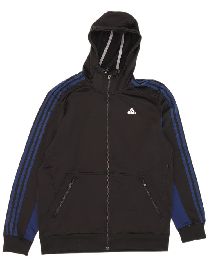 Maglione con cappuccio e zip Adidas Climalite da uomo, poliestere color block medio nero