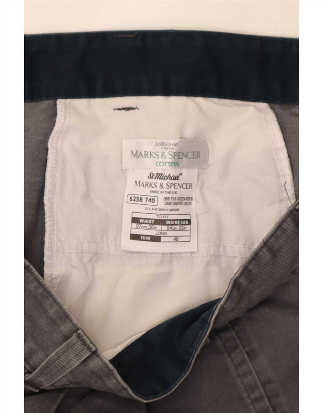 Pantaloni chino con pegging da uomo Marks & Spencer W38 L33 in cotone grigio