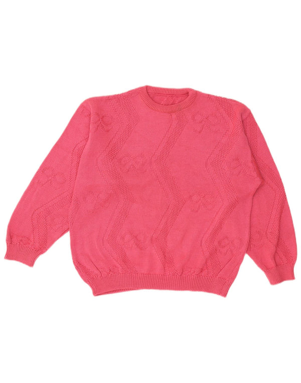 Maglione maglione girocollo da donna vintage UK 14 cotone rosa medio