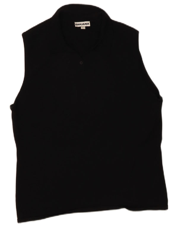 Polo vintage da donna senza maniche UK 14 grande in viscosa nera