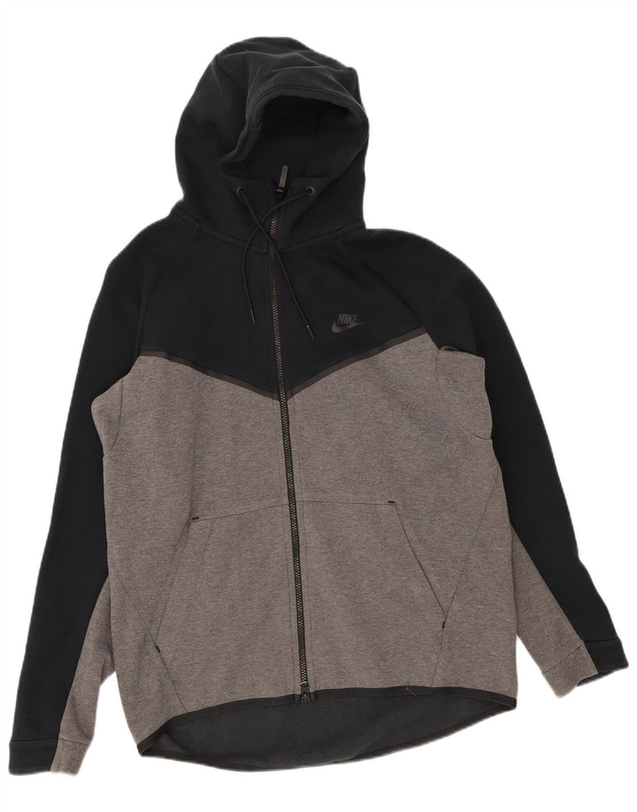 Felpa con cappuccio e zip Nike da uomo, grande, in cotone color block nero