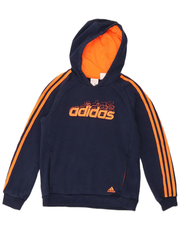 Felpa con cappuccio grafica da ragazzo Adidas 11-12 anni, grande a righe blu navy