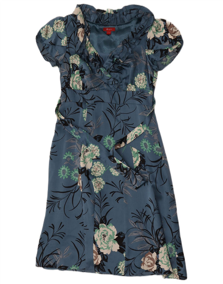 Monsoon Abito da donna a trapezio con volant sul davanti UK 12 Seta floreale blu medio