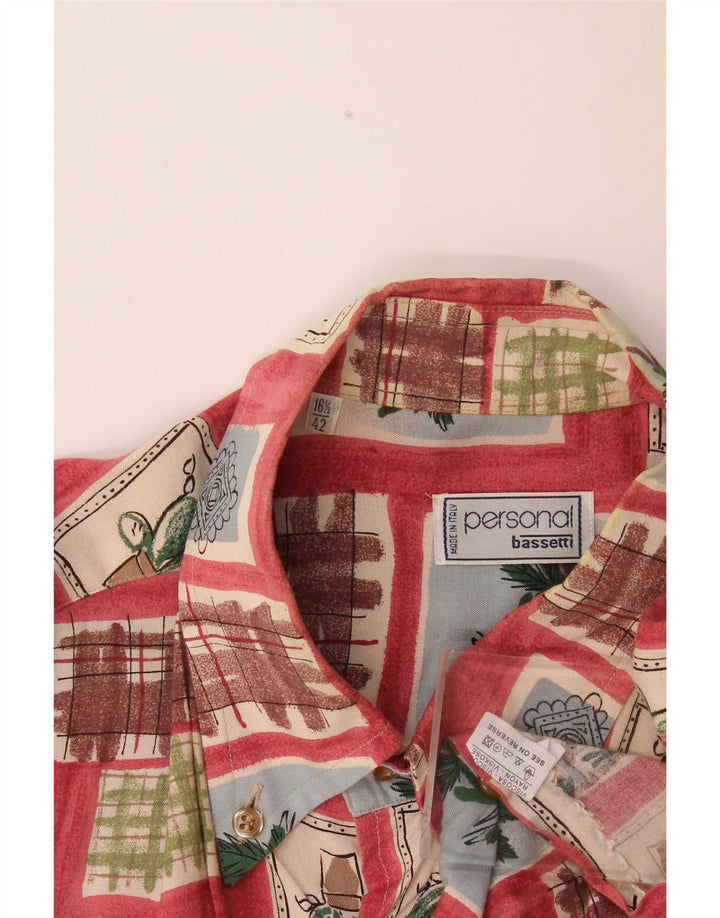Camicia da uomo a maniche corte Bassetti taglia 16 1/2 42 grande viscosa patchwork rossa