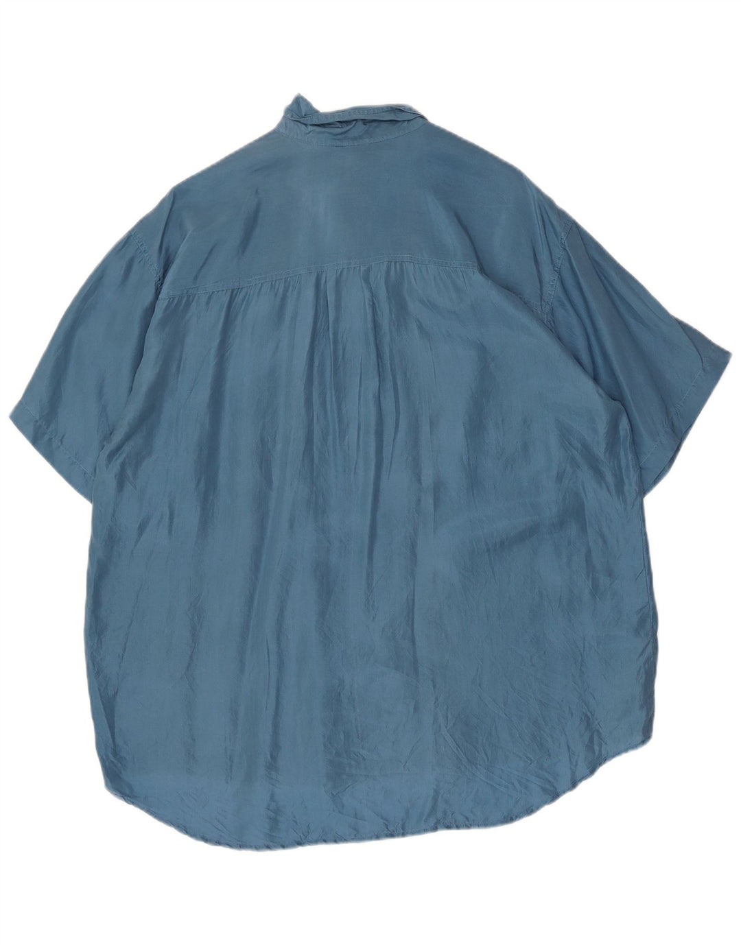Camicia vintage da uomo a maniche corte grande in seta blu
