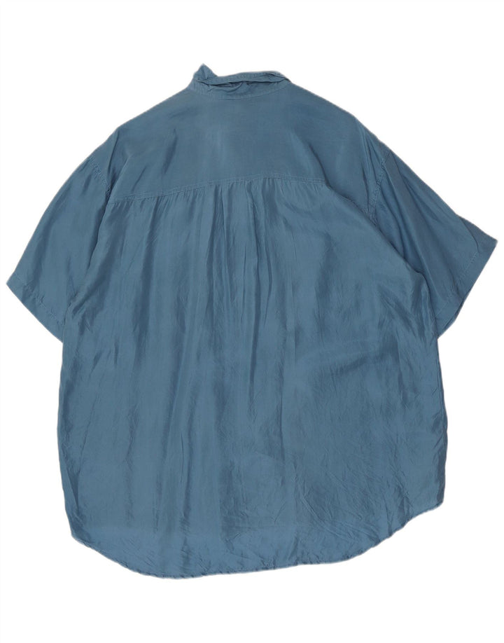 Camicia vintage da uomo a maniche corte grande in seta blu