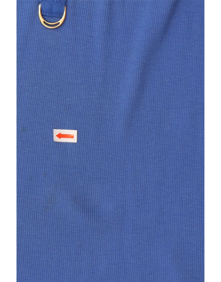 RALPH LAUREN Top da donna manica 3/4 UK 12 cotone blu medio