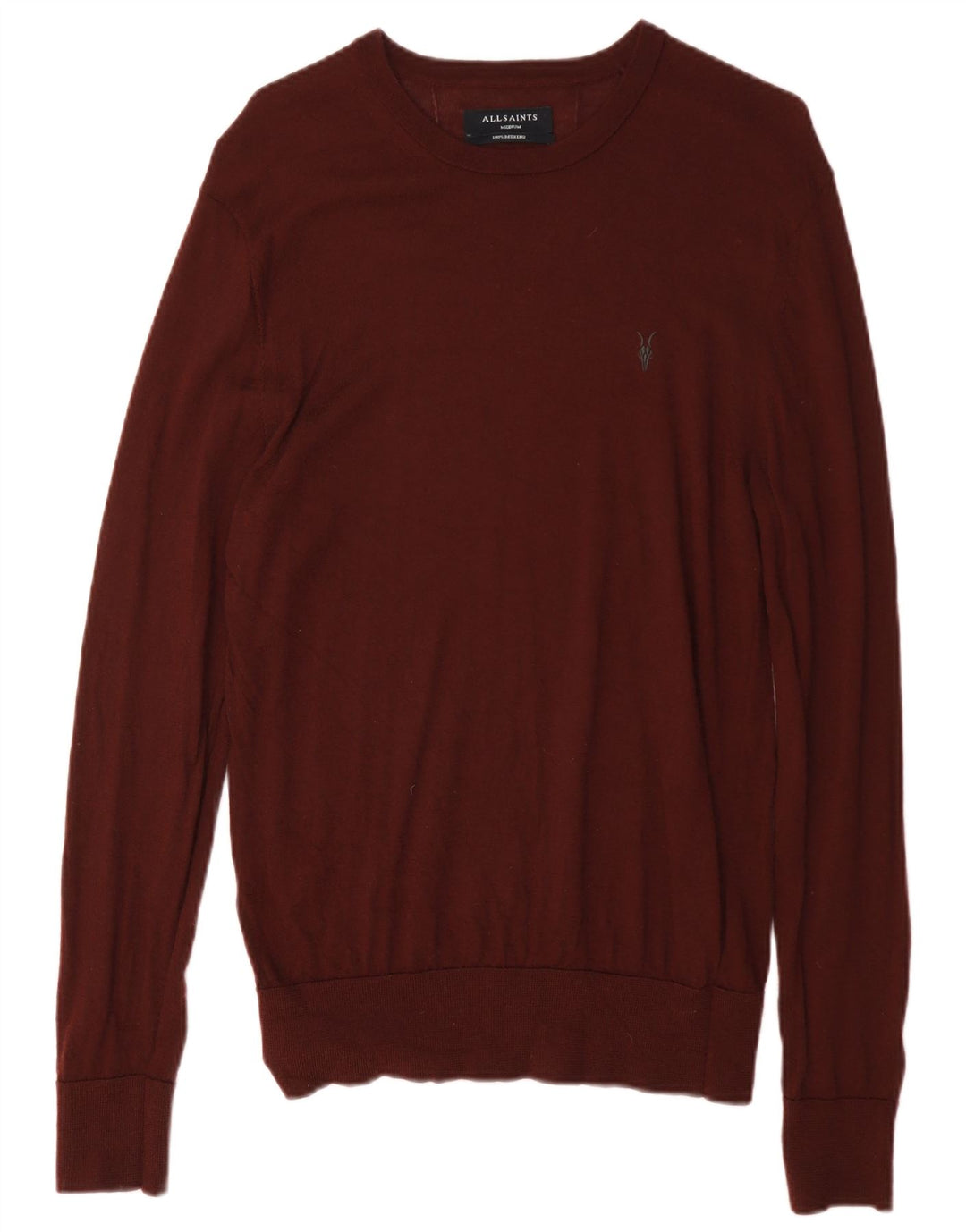 Maglione da uomo girocollo All Saints in lana merino bordeaux medio