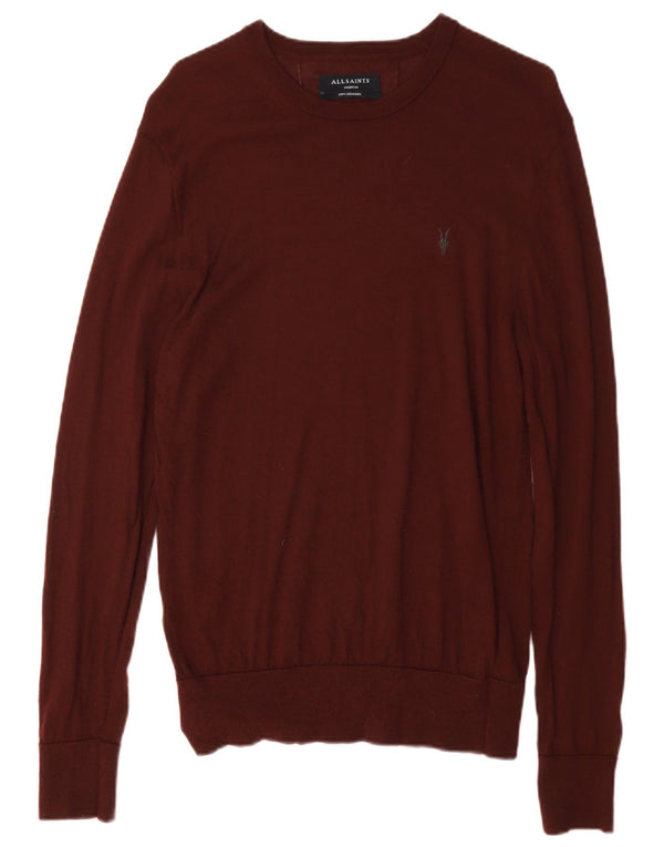 Maglione da uomo girocollo All Saints in lana merino bordeaux medio