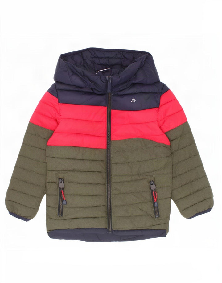 Giacca imbottita con cappuccio Joules per ragazzi 3-4 anni in poliammide color block verde
