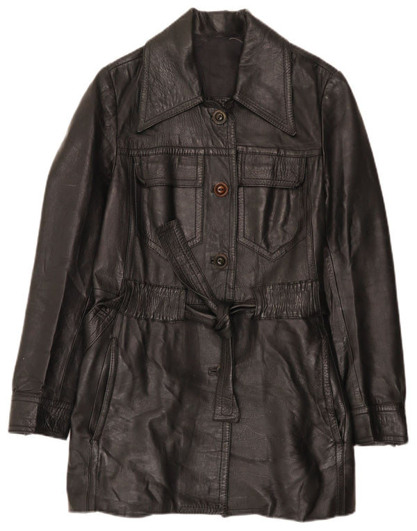 Cappotto in pelle vintage da donna UK 10 piccolo nero