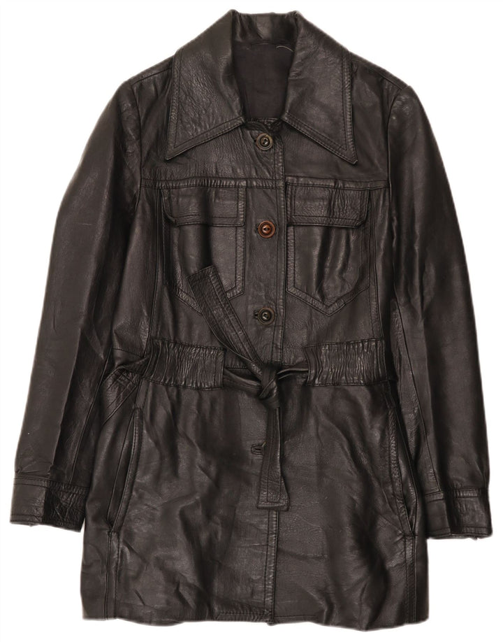 Cappotto in pelle vintage da donna UK 10 piccolo nero