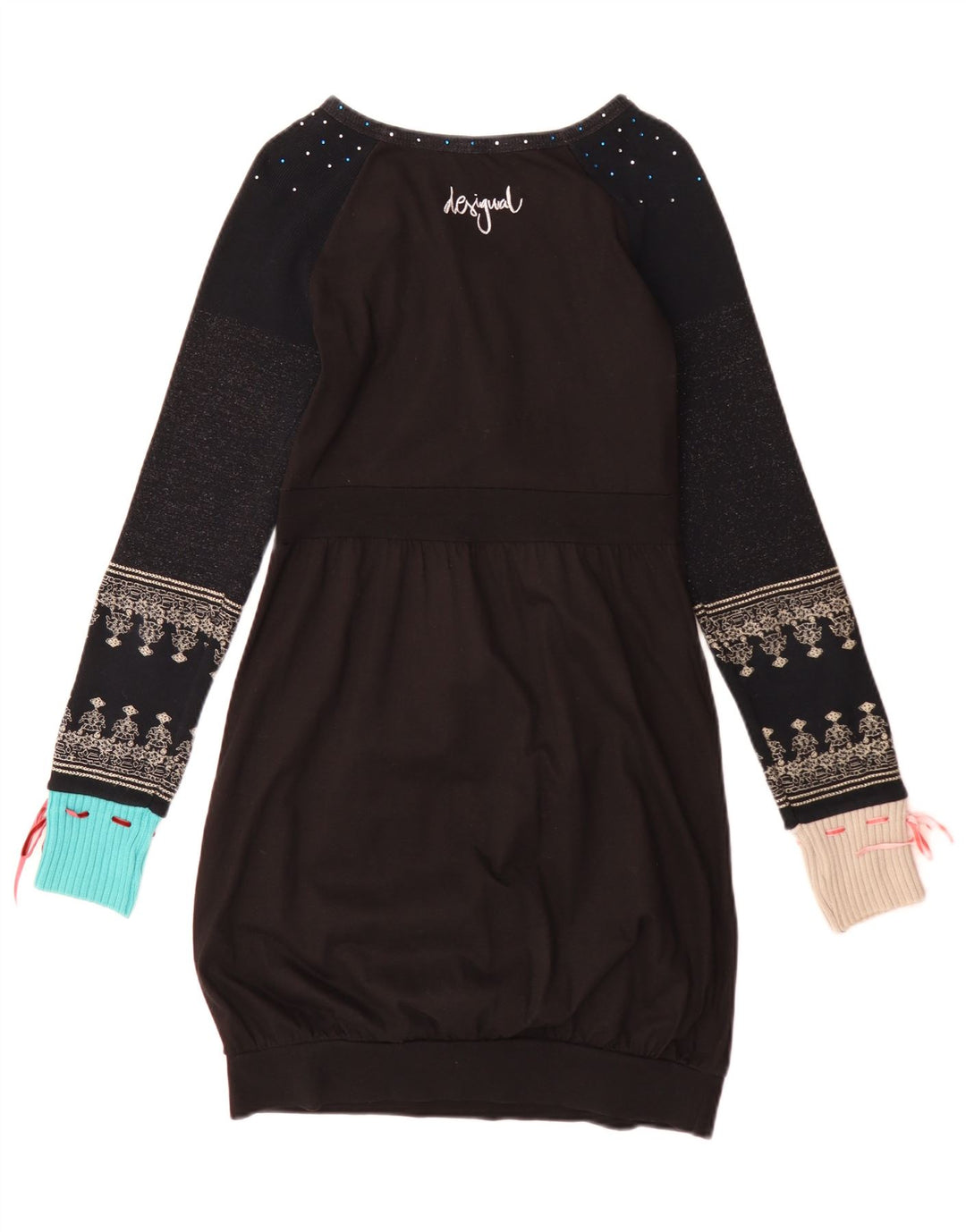 Desigual Abito a maniche lunghe da donna a maniche lunghe UK 12 Medio Nero geometrico