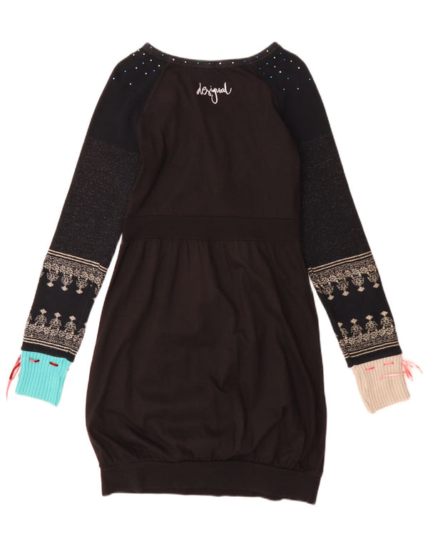 Desigual Abito a maniche lunghe da donna a maniche lunghe UK 12 Medio Nero geometrico