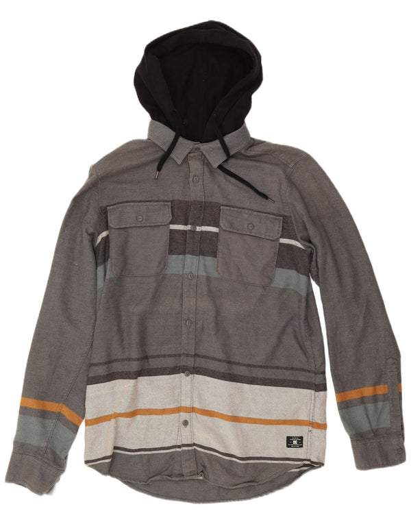 DC Camicia da uomo in flanella con cappuccio da boscaiolo, cotone a righe grandi grigie