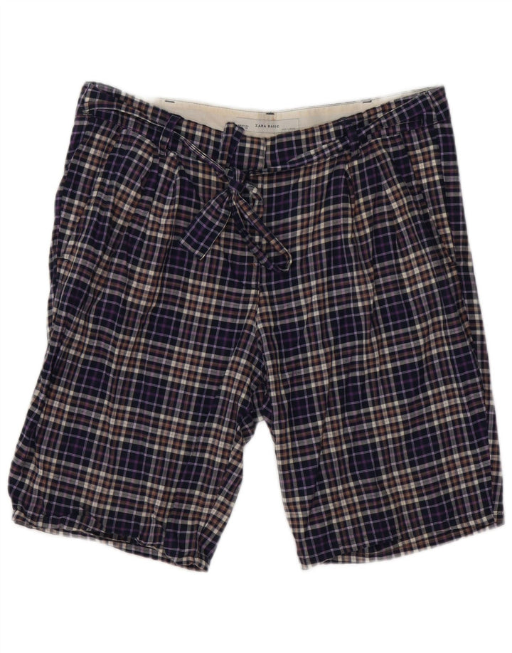 Pantaloncini chino da uomo Zara grandi W30 in cotone a quadri blu navy