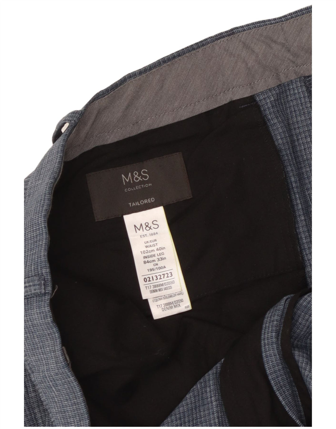 Pantaloni da abito affusolati su misura da uomo Marks & Spencer W40 L33 a quadri blu